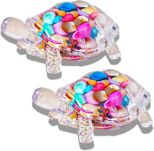 2 PCS Turtle Crystal Glass Statue Gravel Decoration Animal Statue Crystal Figurines Animal Gifts (2-PCS-Color-Shell)