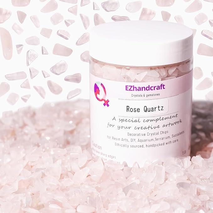 Rose Quartz & Clear Quartz Crystal Chips 1lb (1200+ Pieces) – 5-8mm Natural Healing Stone Mix for Crafts, Plants, Aquarium & DIY Gifts