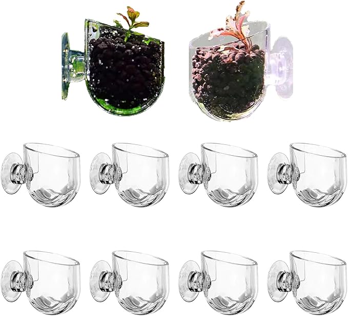 10 Pcs Aquarium Plant Holder, Clear Fish Tank Plant Holder for Aquascape Decoration, Red Worm Feeder, Aquarium Planter Pot with Suction Cup, Betta Fish Tank Accessories Aquariums Decor