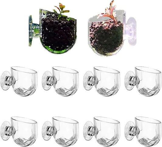 10 Pcs Aquarium Plant Holder, Clear Fish Tank Plant Holder for Aquascape Decoration, Red Worm Feeder, Aquarium Planter Pot with Suction Cup, Betta Fish Tank Accessories Aquariums Decor
