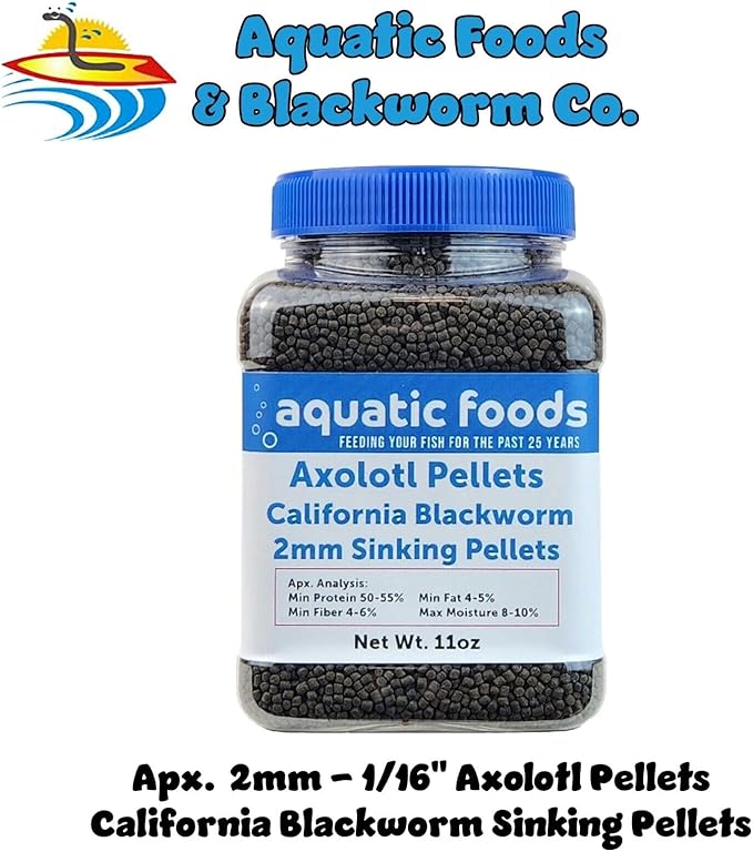 Axolotl Blackworm Pellets. 2mm-1/16 Sinking California Blackworm Small Pellets for Small Axolotl, Frogs, Shrimp, Salamanders, Newts, Snails…11oz Jar