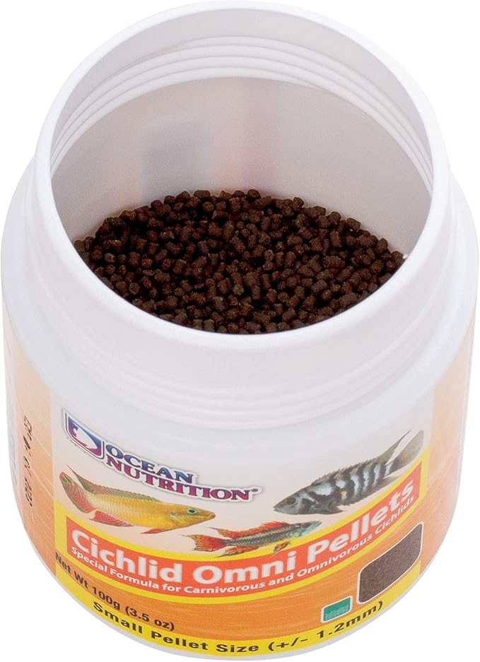 Ocean Nutrition Fish Food - Cichlid Pellets, High Protein (41%) Soft Moist Sinking Pellets for Omnivorous Predatory Cichlids - Enhances Color & Growth, 3.5 oz (100 g), Small Pellet