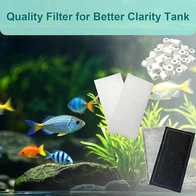 9 Pack Aquarium Filter Media Kit Compatible with Fluval U2 Underwater Filter, Freshwater and Saltwater Aquarium Filter, Includes 4 Foam Pads, 4 Poly Carbon Cartridges and 1 Ceramic Ring