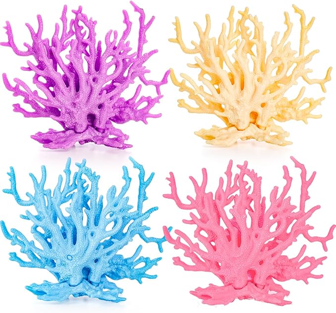 TOPZEA 4 Pack Artificial Aquarium Coral Decor, Plastic Faux Coral Reef Decorative Cute Fish Tank Decorations, Under the Sea Centerpiece Realistic Ocean Plant Ornaments for Party, Living Room