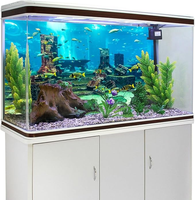 AWERT Undersea Theme Aquarium Background Colorful Coral Tropical Fish Ruins Underwater World Fish Tank Background 48x24 inches Vinyl