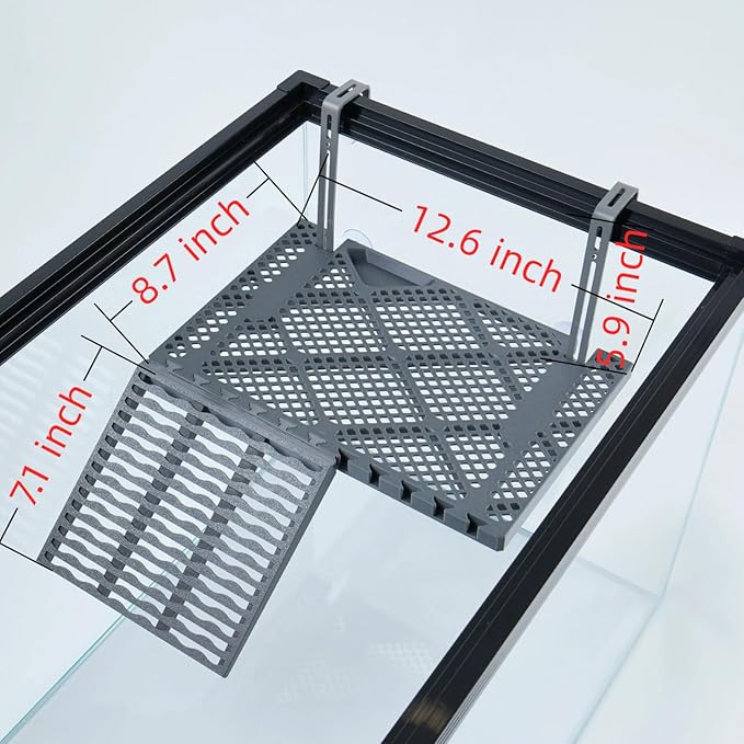 Large SolidForm Hanging Turtle Basking Platform with Built-in Food Tray, Zero Zip-Tied, Non-Slip Ramp Terrace, Resting Turtles Dock, for 50–120 Gallon Aquariums Turtle Turtle Tank Accessories