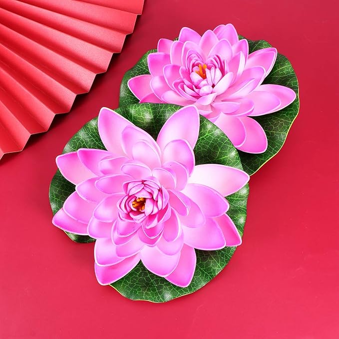 POPETPOP 6PCS Lotus Fake Pond Plants - Artificial Floating Water Lily Lotus Pool Decor - Realistic Water Lily Pads for Home Outdoor Patio Aquarium Wedding Party Decorations