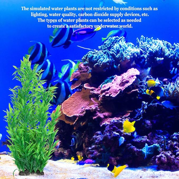 Fish Tank Decorations Plastic Plants, 2Pcs Aquarium Artificial Aquatic Plants, Realistic Underwater Aquarium Plants, Large Water Grass Decoration Ornament Safe for All Fish - 15 inch