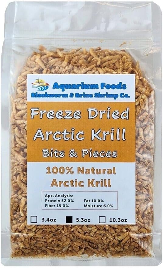 Arctic Krill, Freeze Dried Krill for Tropical Fish, Marine Fish, Cichlids, Catfish, Pond Fish, Aquatic Turtles, Land Turtles, Hamsters, Rodents, Reptiles…5.3oz Clear Bag