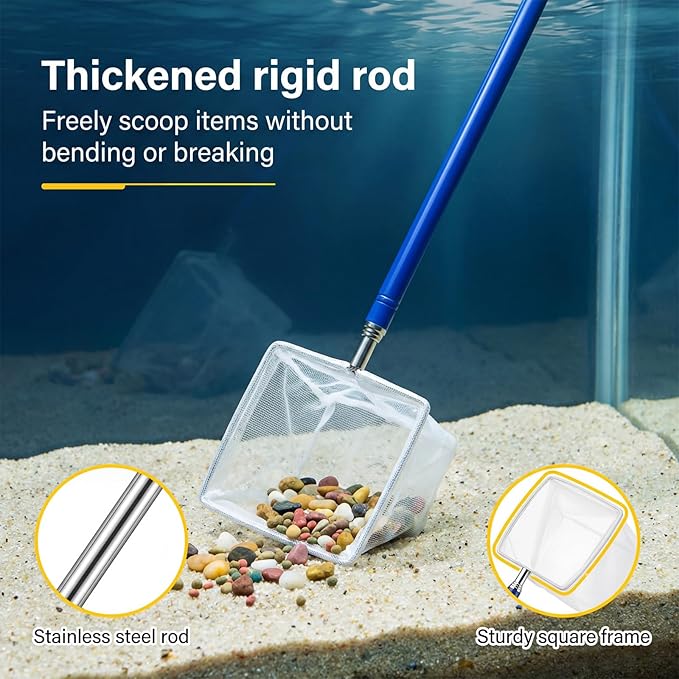 3 Inch Fine Mesh Shrimp Net, Tiny Fish Net for Shrimp Baby, Long Handle Small Fishes Tank Tool for Bettas, Extendable Stainless Steel Handle, Small Tank & Pond Cleaning Nets