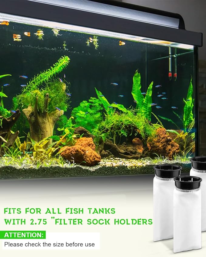 2.75 inch Filter Sock Fit for Waterbox Aquarium Fit for HelloReef Aquarium Fit for Eshopps Aquarium Fit for Fiji Cube Aquarium, 225 Micron Filter Sock, Fish Tank Filter Sock, 3 PCS