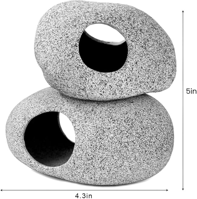 Aquarium Cave Decor - 2 PCS Natural Fish Tank Rocks for Betta Hideout and Shrimp Breeding, Hand-Polished Smooth Edges, PH Neutral, Ideal for 5-20 Gallon Tanks, Aquascaping Stone Ornaments