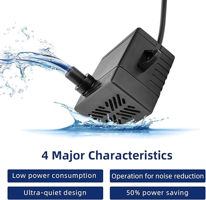 80GPH 5W Small Water Pump for Fountains: Low Noise, Compact, and Convenient Design for Small aquariums, fish tanks, pet water dispensers, desktop fountains, and other similar equipment