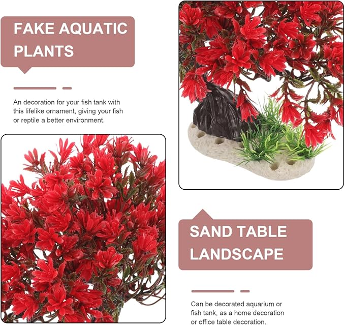 BESTOYARD Artificial Bonsai Tree Aquarium Decoration, Vibrant Plastic Plant for Betta Fish Tank, Realistic Underwater Decor Ornament & Fish Hideout Accessories, Red