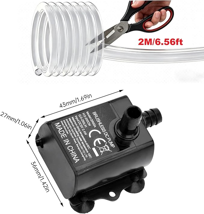 80GPH 5W USB Mini Water Pump With 2M(6.6ft) Clear Tube,300L/H durable fountain water pump for Pond Fountain, Aquariums Fish Tank, Statuary, Hydroponic 2-Pcs