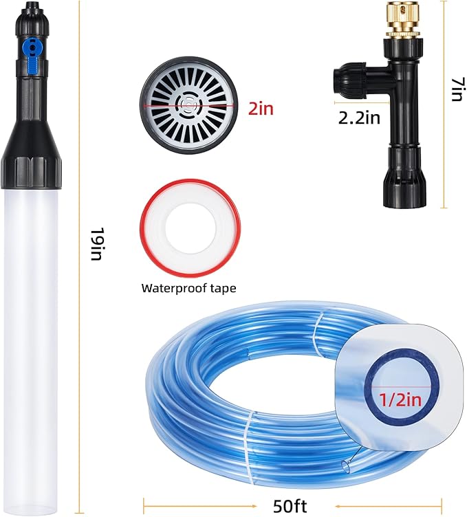 DXOPHIEX Gravel Vacuum for Aquarium Fish Tank Siphon Aquarium Water Changer with Three Metal Faucet Adapter and Long Hose 50 Feet