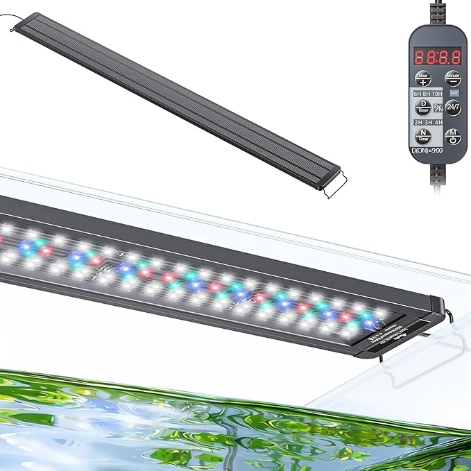 Pawfly 46W 24/7 Planted Aquarium LED Light for 48" to 54" Fish Tanks, Extendable Fish Tank Light with Timer & Full Spectrum (White/Blue/Red/Green), D/N Mode, Dimmable, Aquarium Grow Light for Plants