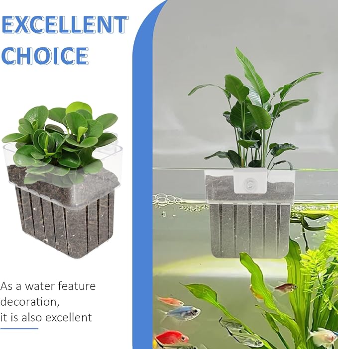 6 Pcs Clear Acrylic Aquarium Plant Holder with Hooks, Hanging Aquatic Plant Pot with Hole, Top Fish Tank Accessories for Fish Tank Aquaponic Plant and Aquascape Decorations