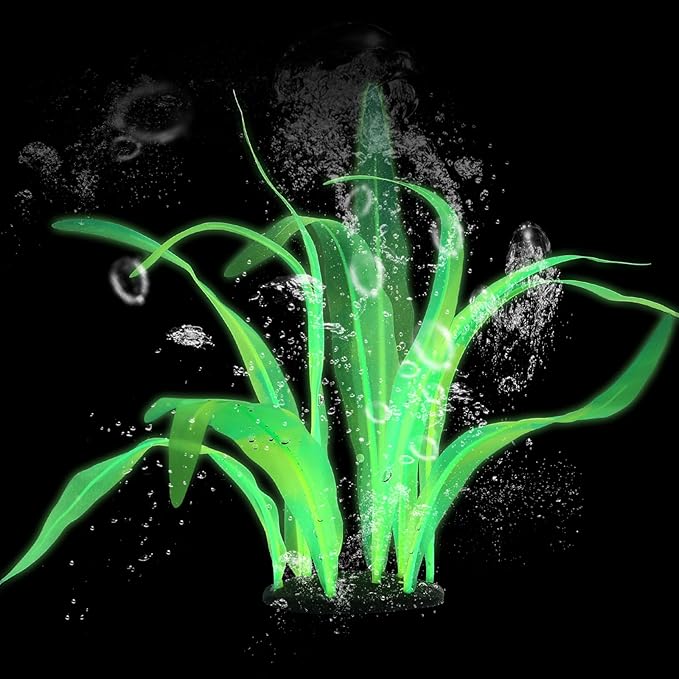 Styquenzer Silk Aquarium Plants, 7 Inch Tall Floating Glowing Decoration Plant Simulation Artificial Aquarium Plant Silk Fish Plants for Betta Fish Tank Decor Accessories, Green