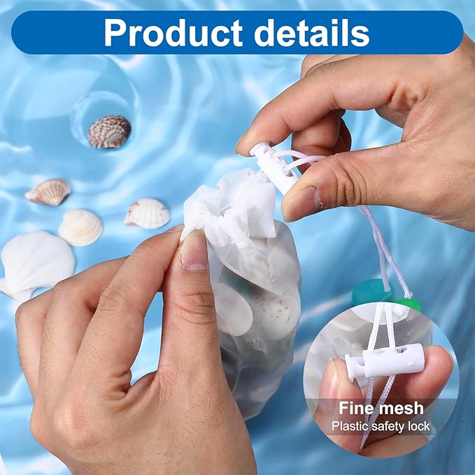 4 Pcs Aquarium Filter Media Bags with Drawstring, 150 μm Extra Fine Drawstring Filter Bags Nylon Media Bags for Fish Tank Aquarium, 8" x 3" (White)