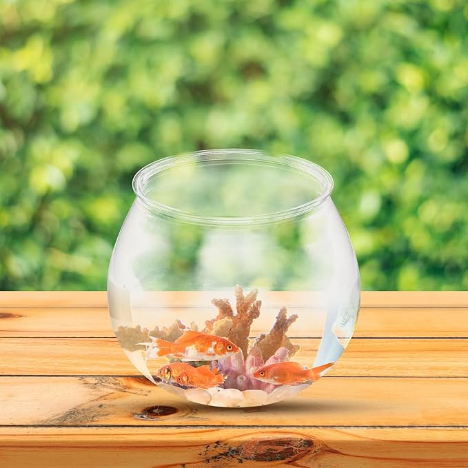 Alipis Desktop Fish Tank Small Clear Plastic Fish Bowl Round Aquarium Office Table Decor Shatterproof Mini Bowl with Plants