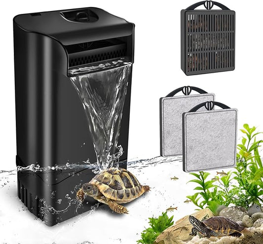 GOZILLA 148GPH Turtle Tank Filter 8W Adjustable Water Flow, Aquarium Filter for Low Water Level Tank, Turtle Filter Quiet Waterfall Fish Tank Filter for 10-30 GAL. (Black)