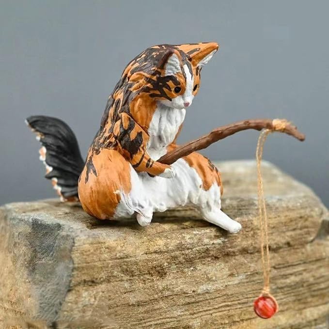 Aquarium Figurines Decorations Miniature Animal Ornaments Set Small Fishing Cat Landscaping Accessories For Fish Tanks Fishing Cat Figurine Animal Aquarium Decorations Aquarium Decor Betta Fish Tanks