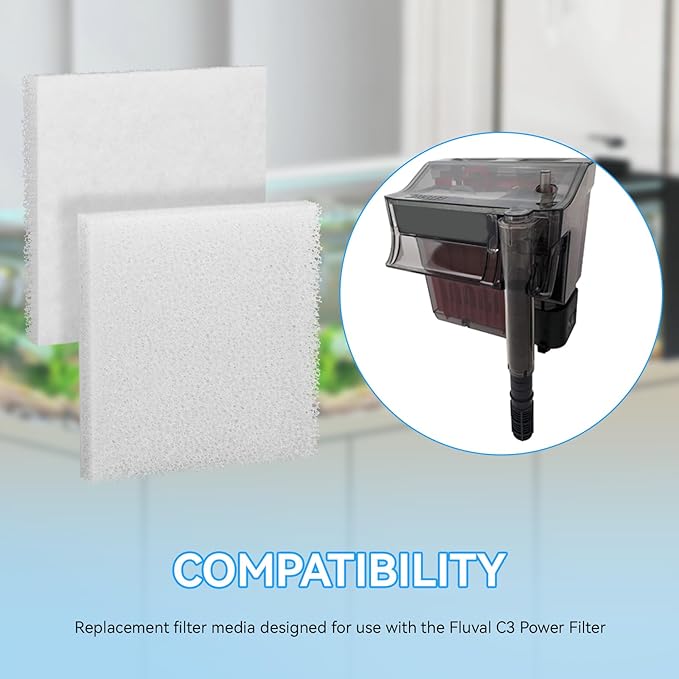 Magluv C3 Poly Foam Pad Fit for Fluval C3 Power Filter White Filter Foam Aquarium Filter Pad Media Replacement, 10-Pack (C3)