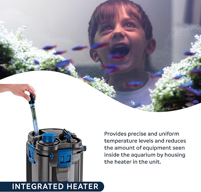 OASE BioMaster Thermo External Filter with Built-in Heater for Aquariums up to 160 gallons, Multi-stage Filtration, Easy Maintenance Prefilter, Quiet Canister Filter, German Engineering