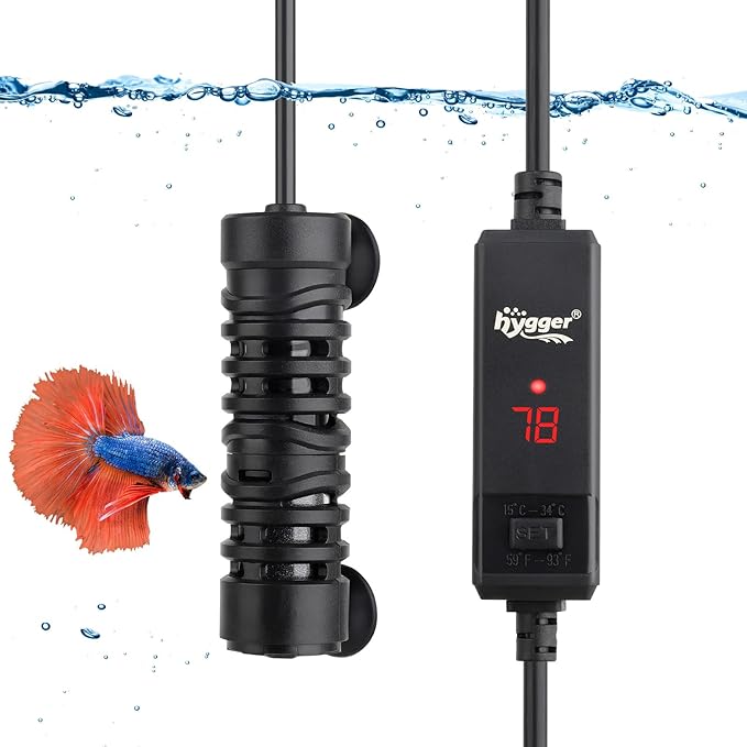 hygger Betta Aquarium Heater,25W/50W/100W/150W Removable Shell Submersible Fish Tank Heater with LED Digital Display,25W Suitable for 1-5 Gallon Freshwater and Saltwater Fish Tank
