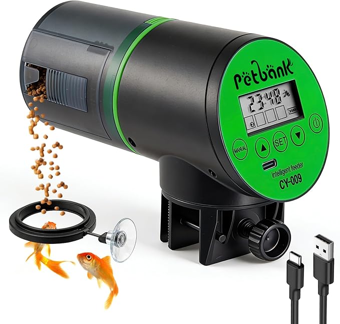 Automatic Fish Feeder for Aquariums - Rechargeable Auto Fish Food Dispenser Timer Feeder with USB Charger Cable，LCD Screen, Customized Schedule