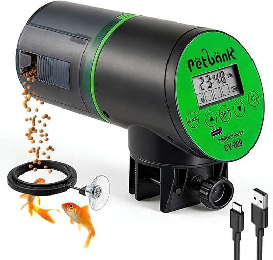 Automatic Fish Feeder for Aquariums - Rechargeable Auto Fish Food Dispenser Timer Feeder with USB Charger Cable，LCD Screen, Customized Schedule