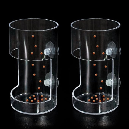 2PCS Round Fish Feeder with Suction Cup Fish Tank Feed Tray Feeding Tube Supplies Breeder Box for Aquarium