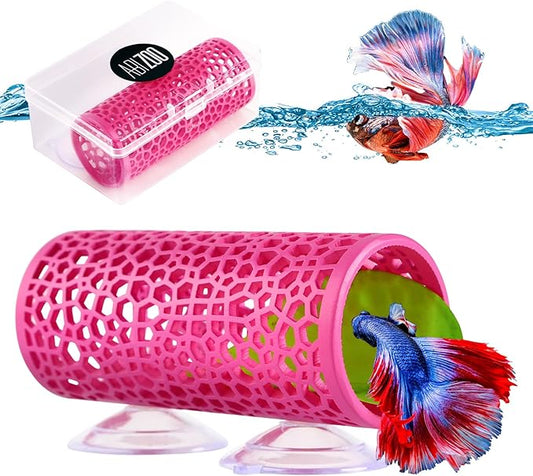 Abizoo Betta Fish Pink Tunnel Hideout for Aquarium Decoration Durable Hollow Design Easy to Clean Smooth Finish Enhances Habitat Comfort Fish Tank Accessory for Shrimp Guppies