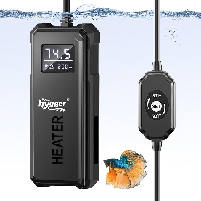 hygger Aquarium Heater, 50W/100W/150W/200W Adjustable Power Fish Tank Heater with Auto Power-Off and High-Temp Protection, Upgraded Titanium Turtle Tank Heater for Saltwater and Freshwater