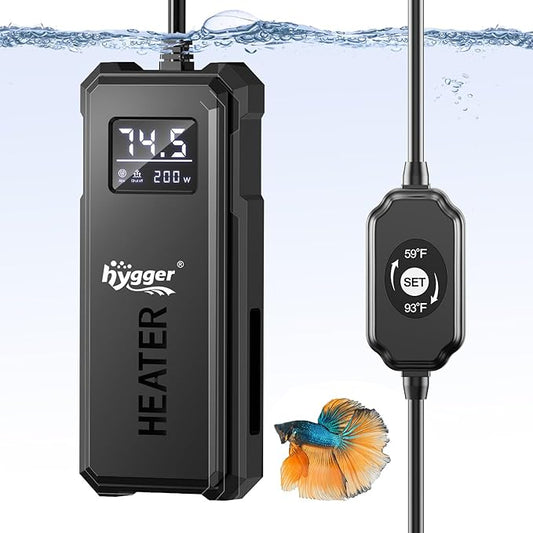 hygger Aquarium Heater, 50W/100W/150W/200W Adjustable Power Fish Tank Heater with Auto Power-Off and High-Temp Protection, Upgraded Titanium Turtle Tank Heater for Saltwater and Freshwater
