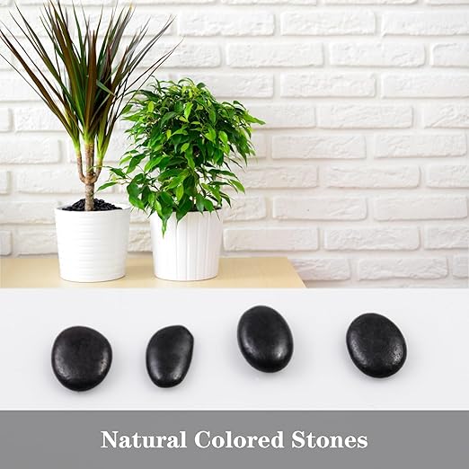 5lb River Rocks Polished Silica Gravel for Plants, Garden Decorative Pebbles Ideal for Fish Tank, Vases, Succulents, Crafting, Home Decor and Garden Landscaping, Polished Black