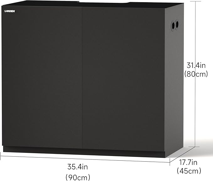 LANDEN Wooden Storage Cabinet with Modern Accent Design, Multi-Purpose Furniture for Living Room and Home Décor, Works as Aquarium Stand for up to 44 Gal Tanks, Matte Black, W35.5xD17.7xH31.5 in