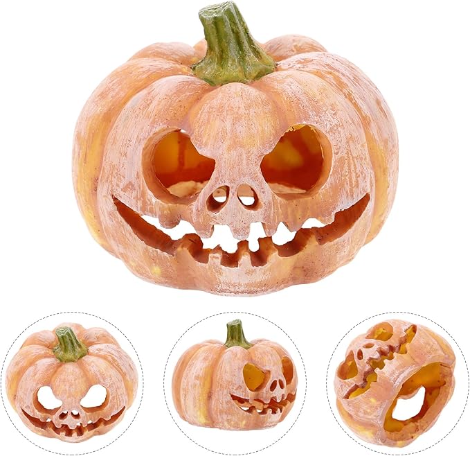 INOOMP Aquarium Fish Tank Decor Pumpkin Hideout Resin Fish Shelter Halloween Themed 3.9 Inch Cave for Small Aquariums