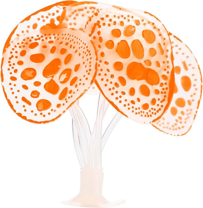 VOCOSTE Soft Silicone Glowing Aquarium Simulation Coral with Sucker, Fluorescence Aquatic Artificial Water Plants for Fish Tank Decoration, Orange