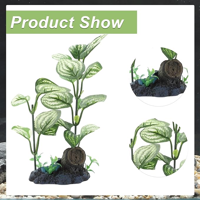 Aquarium Plastic Plants, Silk Aquarium Plants, Silk Plants for Betta Fish Tank, Plastic Plant Decor for Aquarium, Green, Pointed Leaves, 7.09" Tall