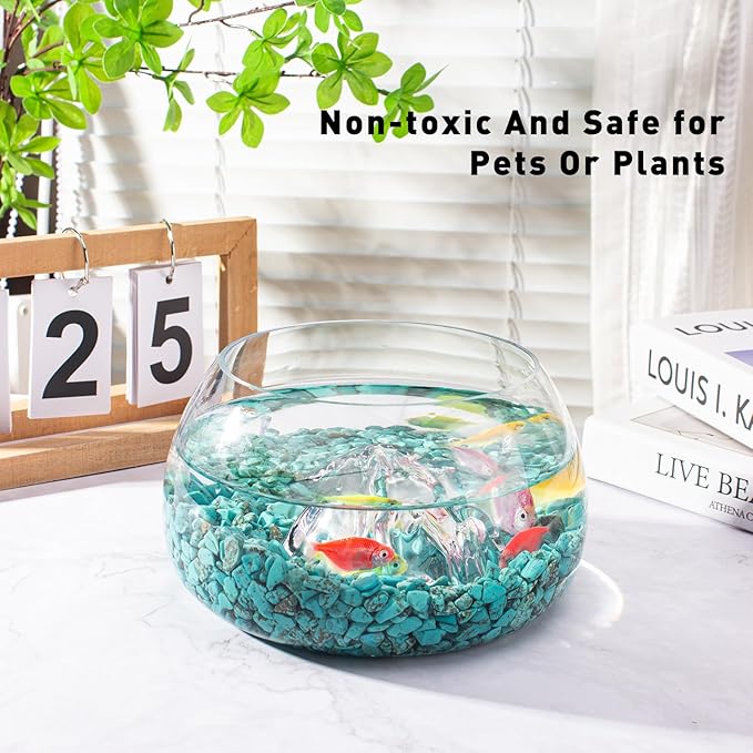 0.88 Lb Turquoise Aquarium Gravel Rocks Betta Fish Tank Pebbles, Polished Tumbled Crystals Stones Crushed Quartz Chips for Crafts, Fish Turtle Tank and Home Decoration