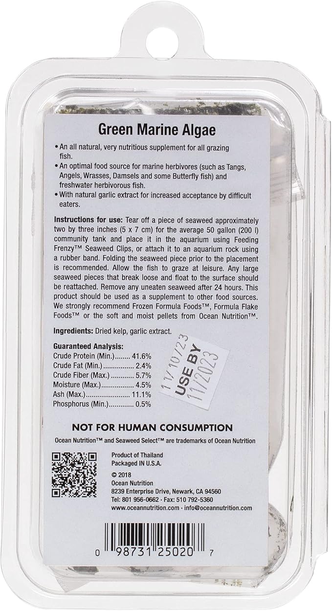 Ocean Nutrition Seaweed Select Green Marine Algae - Nutritious Fish Food for Herbivorous Marine Fish, Live Fish & Invertebrates - Natural Seaweed Sheets with Garlic Extract - 4 Sheets, 0.4 oz (12g)