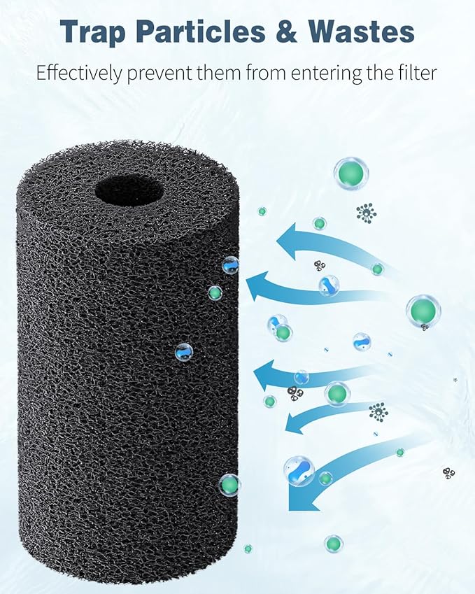 Pawfly 6 Pack Pre-Filter Sponge, Aquarium Filter Sponge 0.4" Intake Sponge Foam Roll for Small Fish Shrimp Fry Fish Tank Covers Accessories