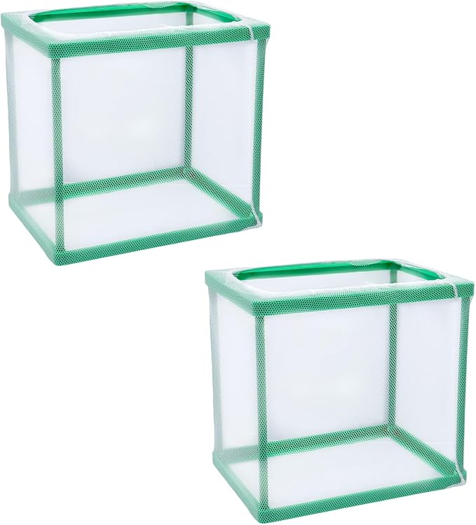 MY MIRONEY 2PCS 6.69" x 5.04" x 6.38" Fish Tank Breeder Green Nylon Fish Incubator Mesh Box Aquarium Fish Fry Hatchery Breeder with Suction Cups