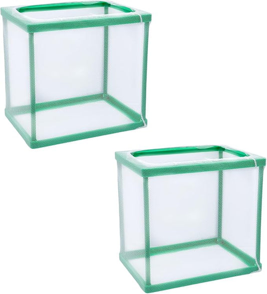 MY MIRONEY 2PCS 6.69" x 5.04" x 6.38" Fish Tank Breeder Green Nylon Fish Incubator Mesh Box Aquarium Fish Fry Hatchery Breeder with Suction Cups