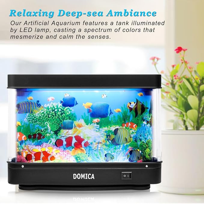 Fake Fish Tank with Moving Fish, Decorative Aquarium Lamp (Auto 2/4/12H Shutdown Timer), Artificial Tropical Marine Tank, LED Mood Light Office Table Light, Fun Gifts