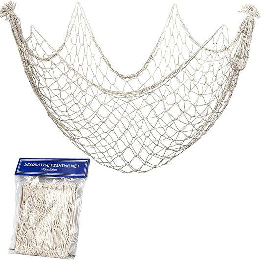 Natural Cotton Fish Net for Decorations, 79 x 39 Inch - Pirate, Hawaiian & Nautical Theme Party Decor (1 Pack)