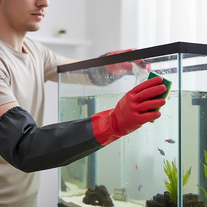 emours Aquarium Gloves Elbow Length Long Sleeve Work Gloves PVC Waterproof Long Rubber Gloves 25-Inch