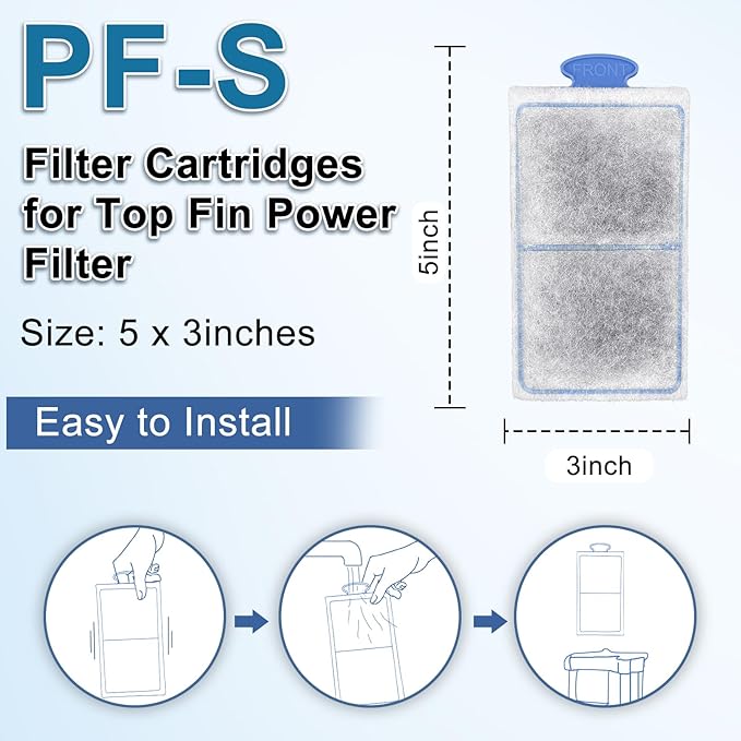 driamor 6 Pack PF-S Filter Cartridges Compatible with PF10 Power Filters, Small Fish Tank Filters Cartridge Replacement with Zeolite